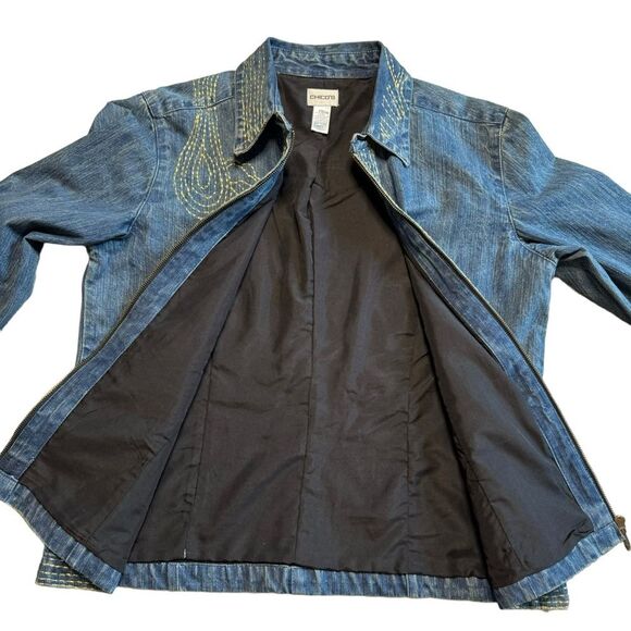 Chico's  Women's Blue Denim Jean Jacket Embroidered Zip Up Size 2 (12) - Picture 4 of 8